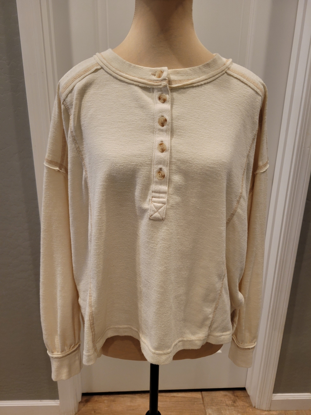 Blu Pepper Cream Henley Long Sleeve Top
